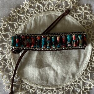 NWOT Turquoise & Red Multicolor Beaded Leather Bracelet